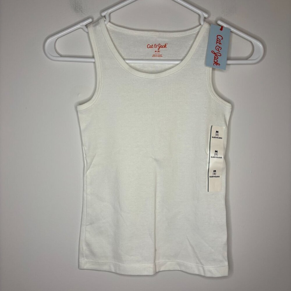 CAT & JACK NEW Sleeveless Tee Kids M (8) White Stretch Knit Cotton Poly Spandex